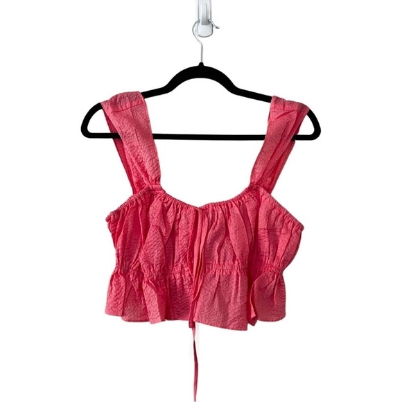 NWT CIAO LUCIA Ruffled Cropped Top Pink Sz L - Picture 2 of 7